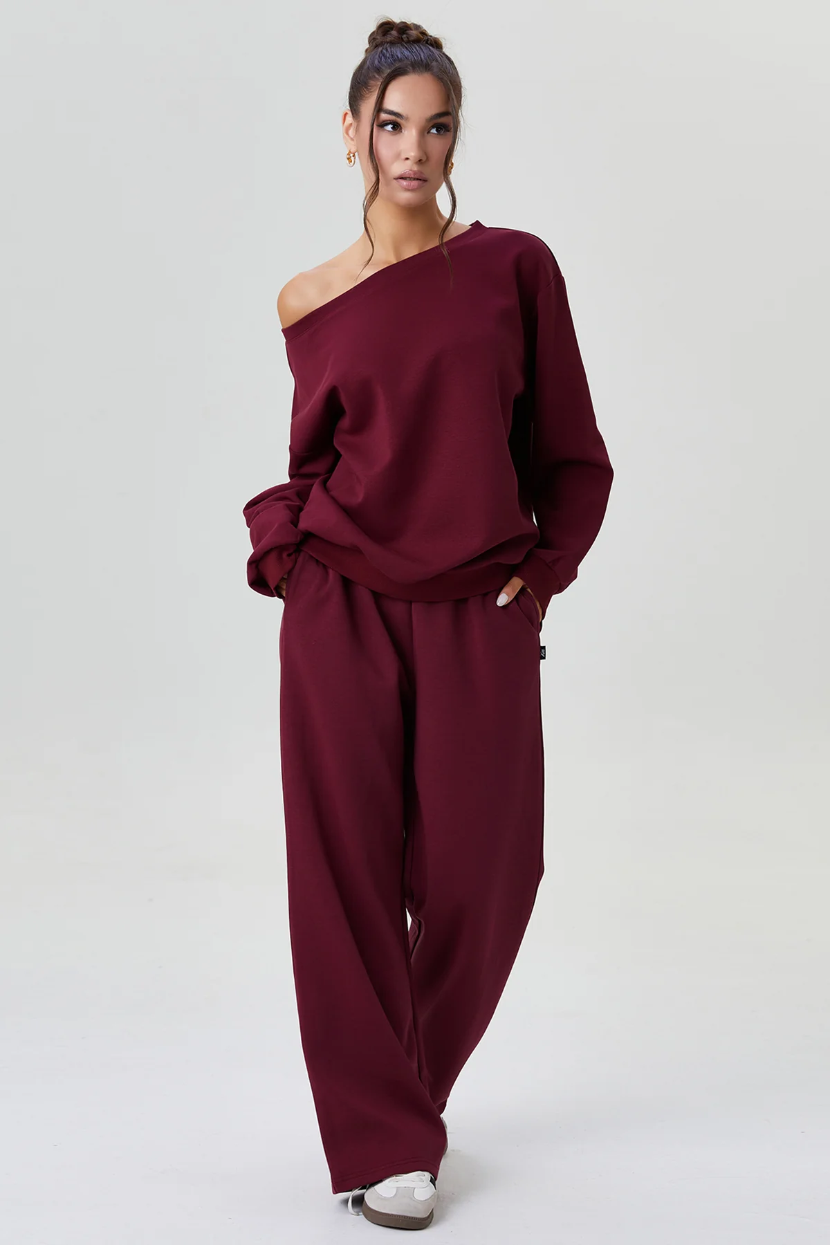 Katchme Sloping Shoulder Long Sleeve Top & Wide Leg Trousers Co-ord Set - Image 3