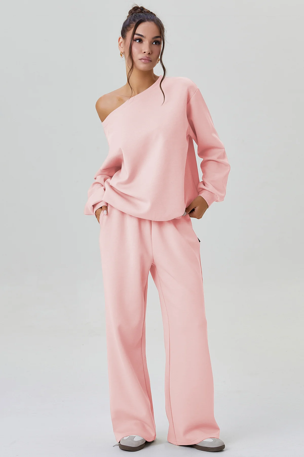 Katchme Sloping Shoulder Long Sleeve Top & Wide Leg Trousers Co-ord Set - Image 5