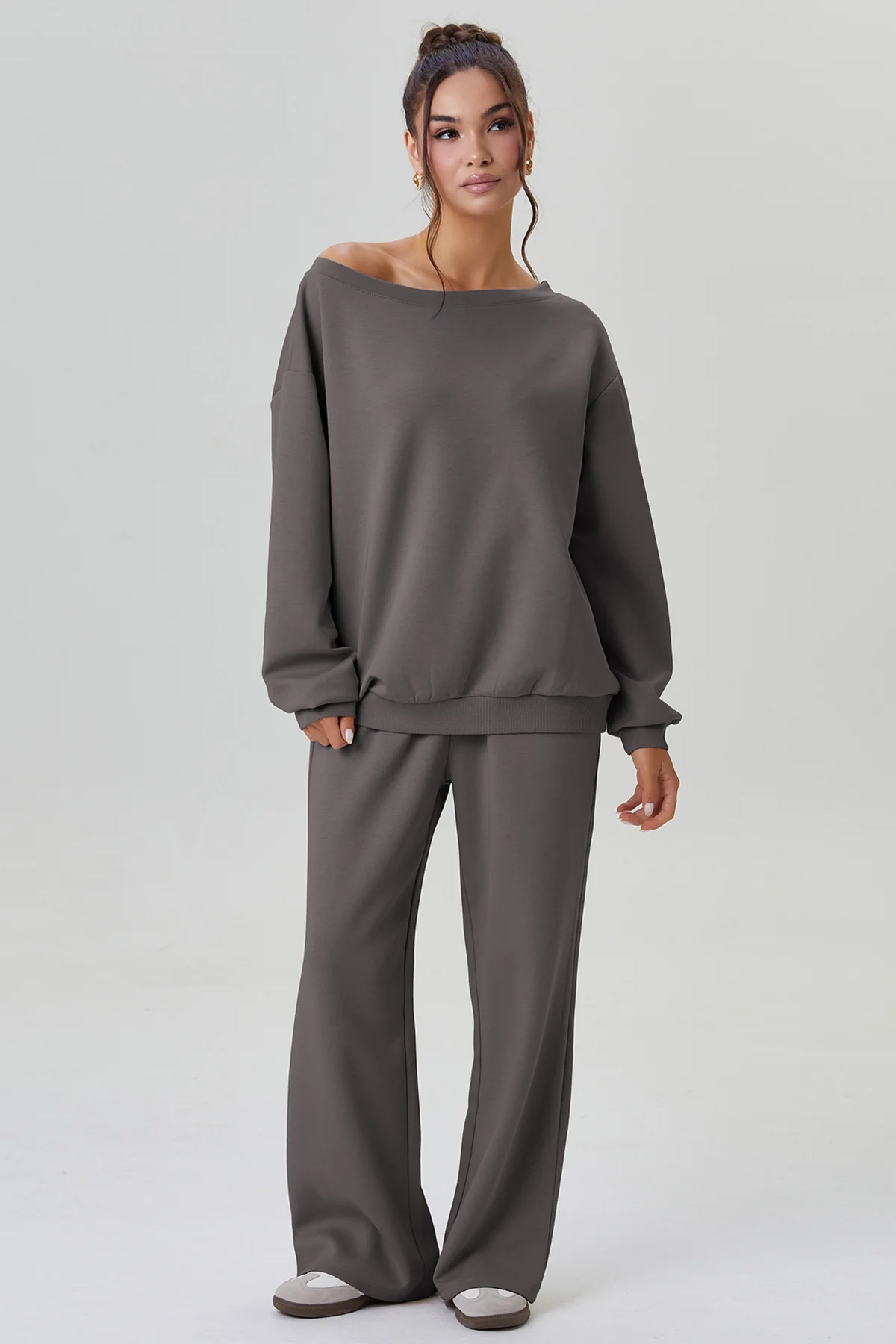 Katchme Sloping Shoulder Long Sleeve Top & Wide Leg Trousers Co-ord Set - Image 7