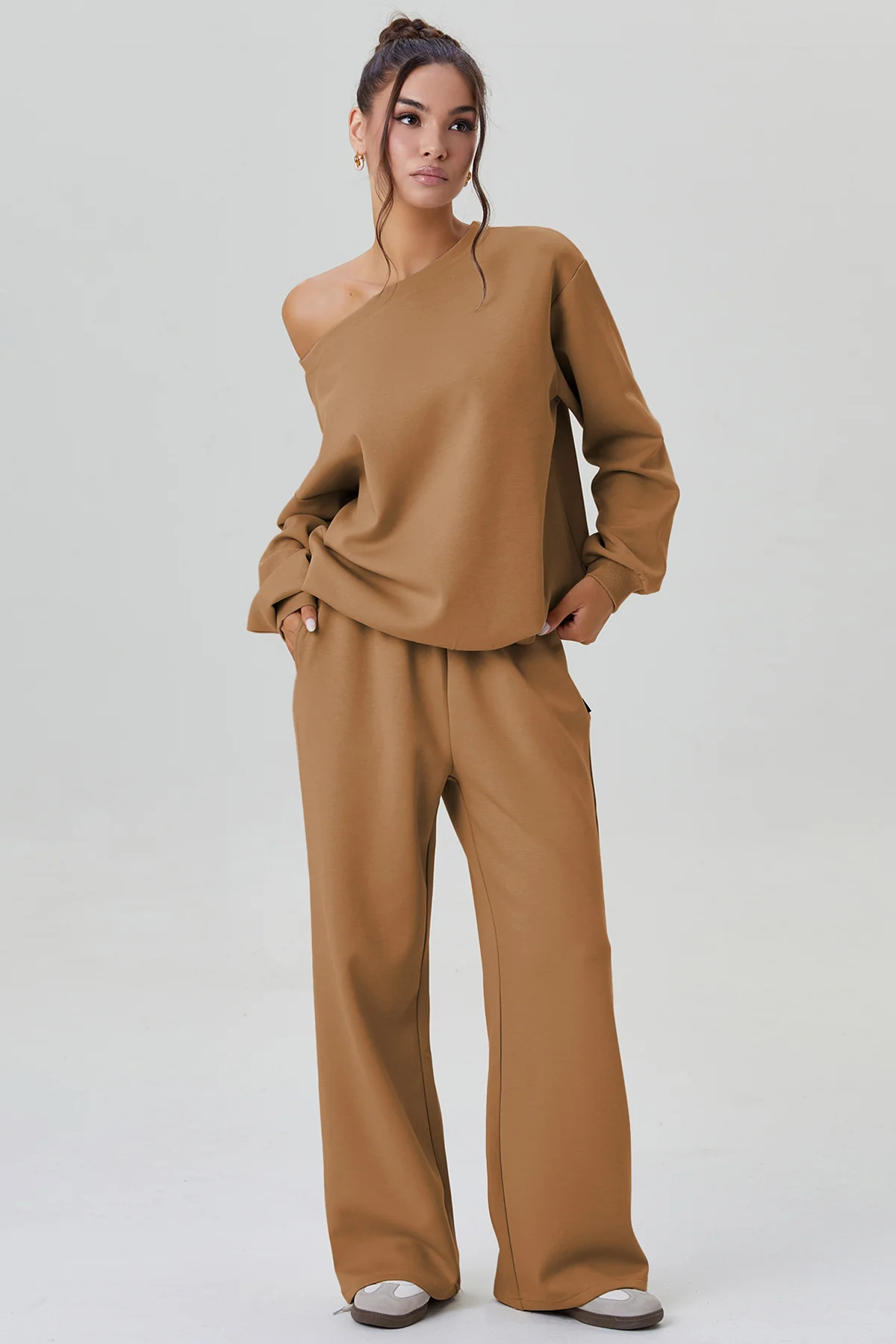 Katchme Sloping Shoulder Long Sleeve Top & Wide Leg Trousers Co-ord Set - Image 9