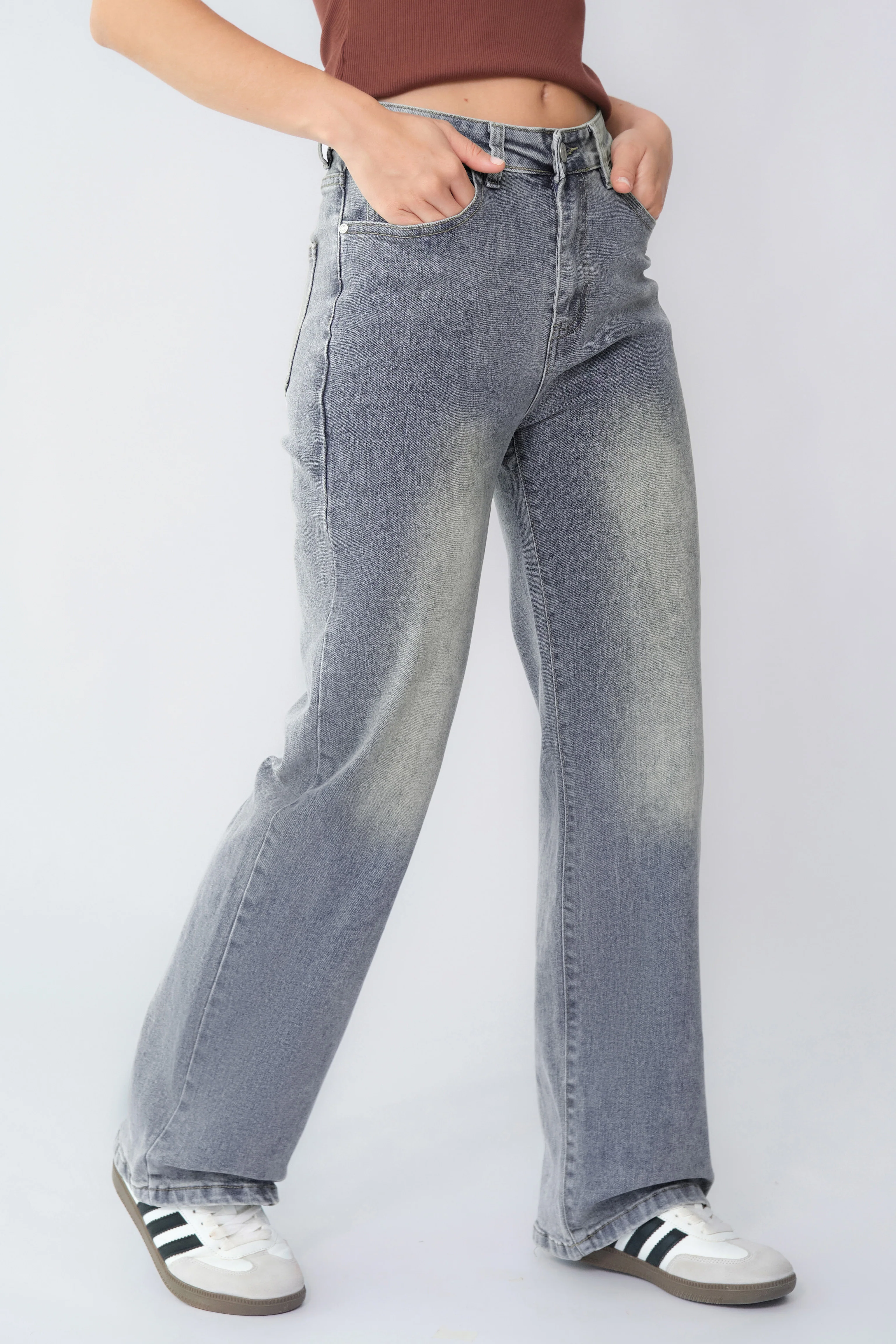 KatchMe Street Style Versatile High Waist Wide Leg Stretch Jeans - Image 7