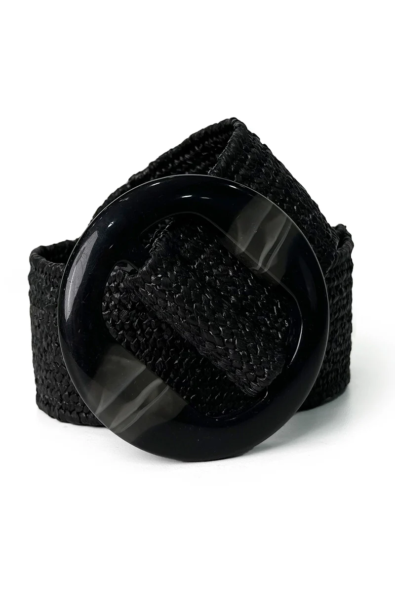 Katchme Solid Color Resin Buckle Elastic Woven Wide Belt - Image 5