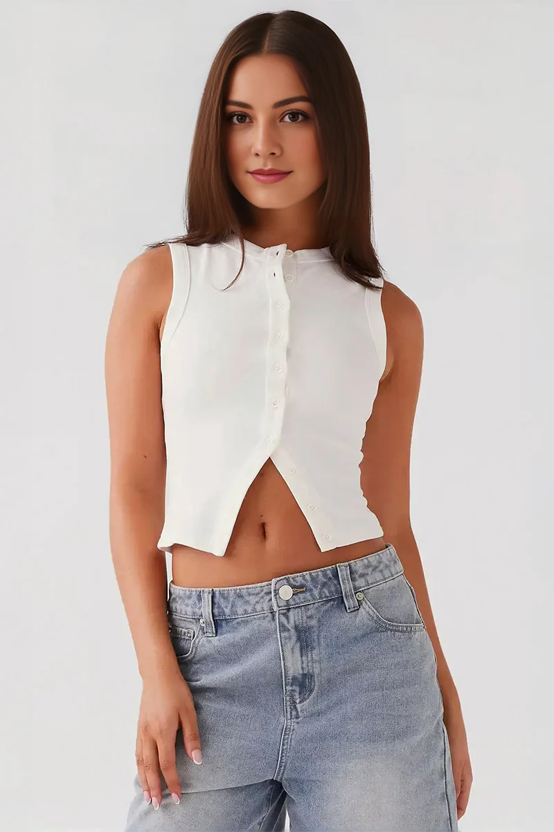 KatchMe Versatile Sleeveless Button-Front Stretch Slim Tank Top - Image 11
