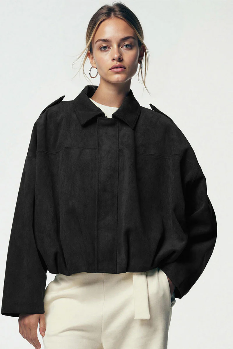 Katchme Vintage Oversized Suede Zipper Cropped Bomber Jacket - Image 10