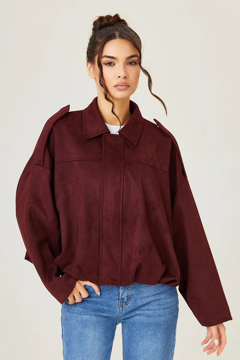 Katchme Vintage Oversized Suede Zipper Cropped Bomber Jacket - Image 4
