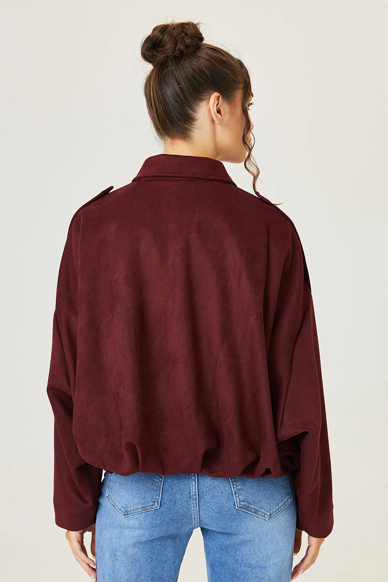 Katchme Vintage Oversized Suede Zipper Cropped Bomber Jacket - Image 6