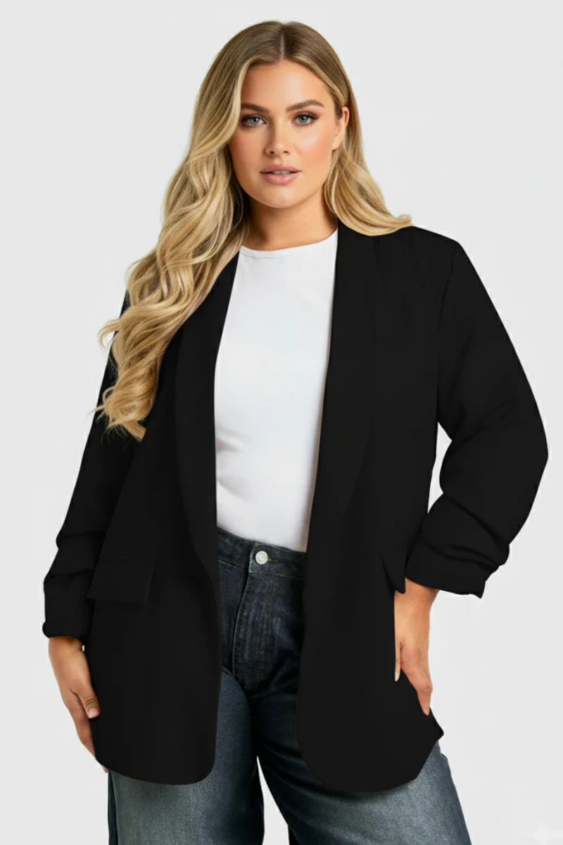 Katchme Lightweight Solid Color Open Front Loose Fit Long Sleeve Blazer Jacket - Image 3