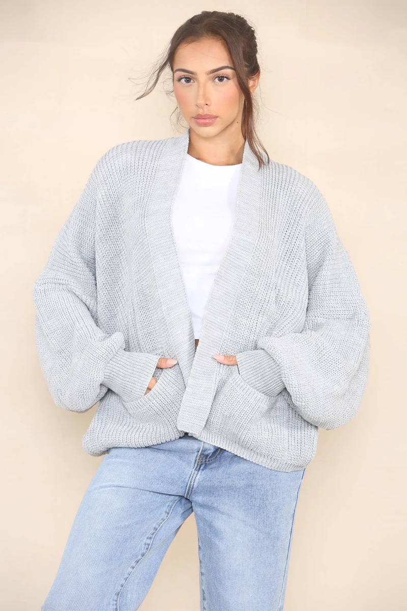 Katchme Soft Knit Solid Color Balloon Sleeve Open Front Short Cardigan - Image 4
