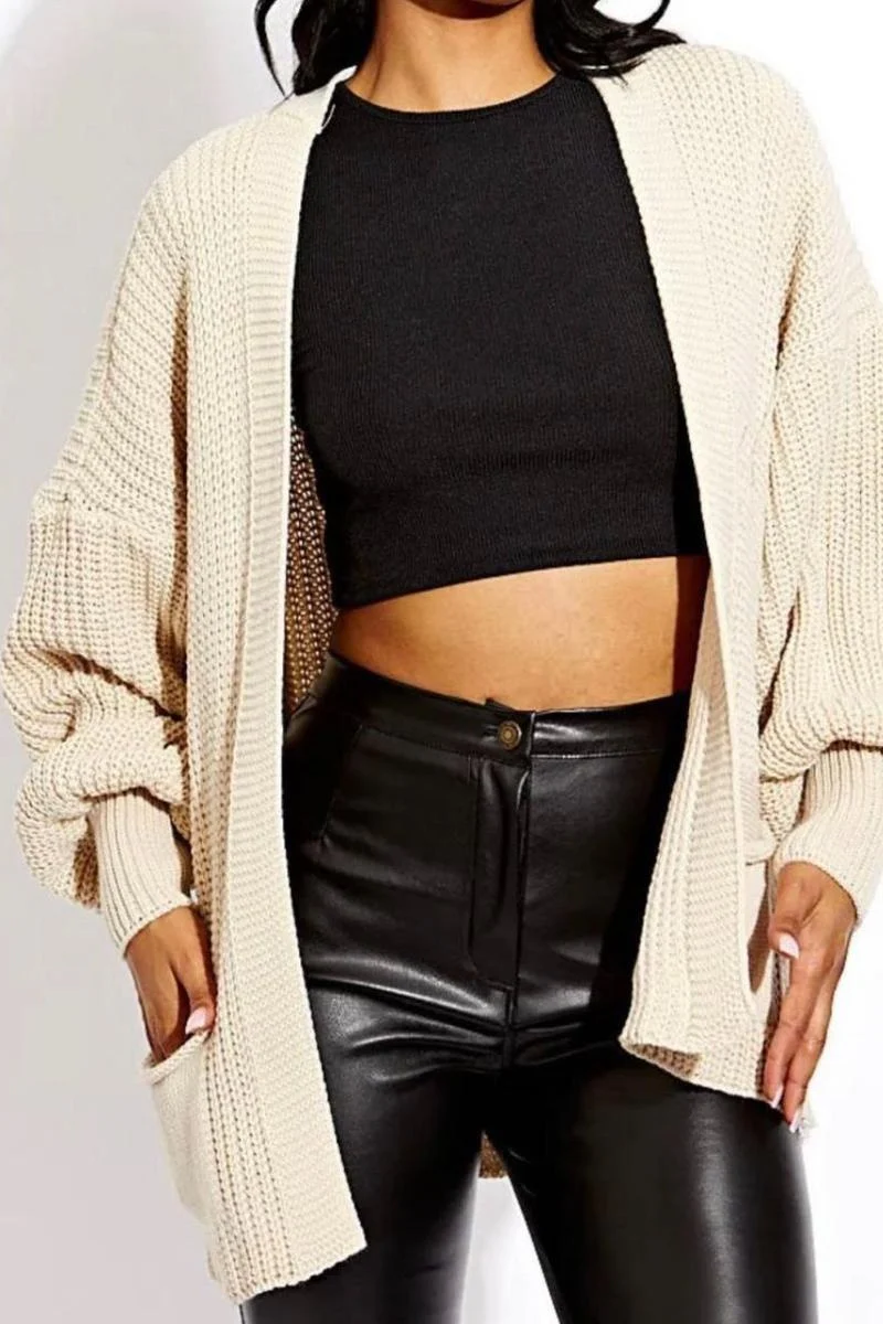 Katchme Soft Knit Solid Color Balloon Sleeve Open Front Short Cardigan - Image 5