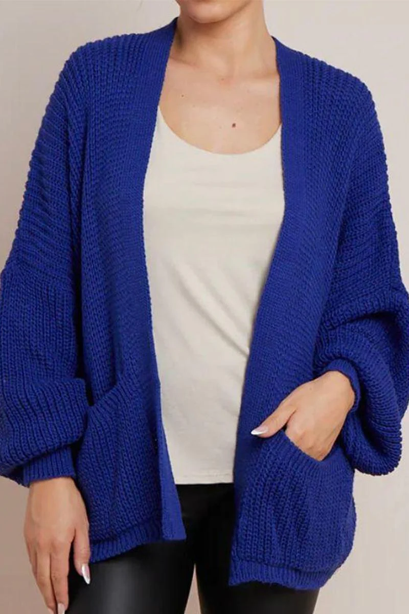Katchme Soft Knit Solid Color Balloon Sleeve Open Front Short Cardigan - Image 6