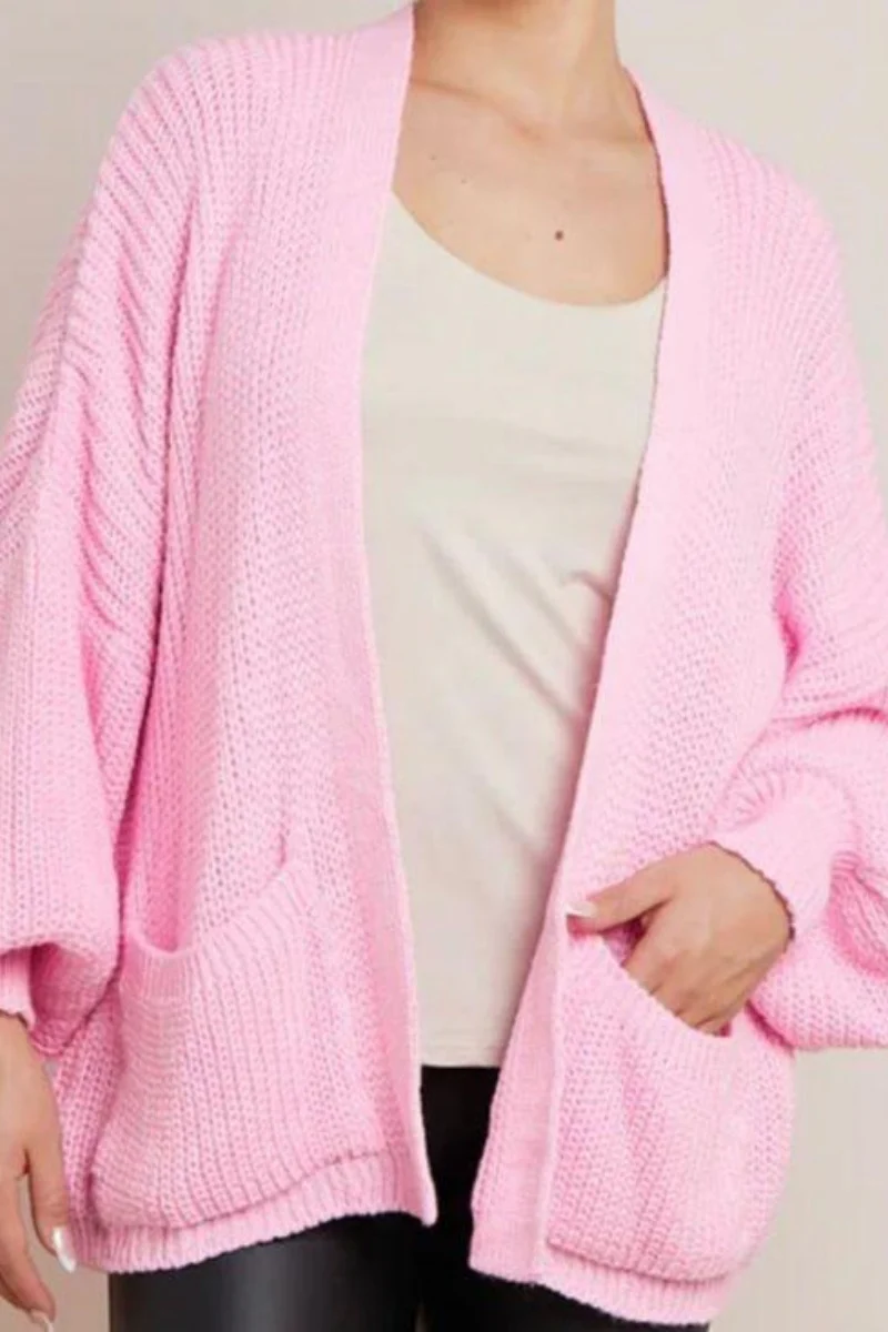 Katchme Soft Knit Solid Color Balloon Sleeve Open Front Short Cardigan - Image 7