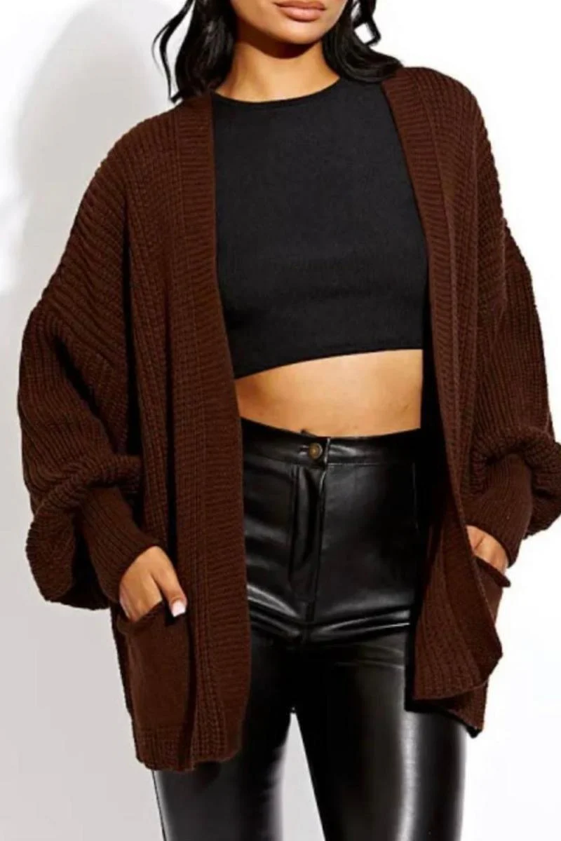 Katchme Soft Knit Solid Color Balloon Sleeve Open Front Short Cardigan - Image 8
