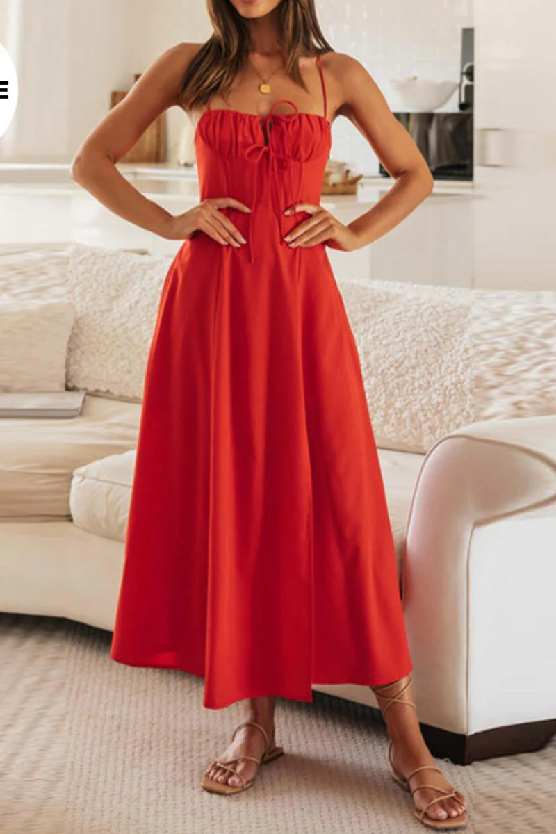 Katchme Comfort Slim Solid Color Cross Tie Sleeveless Maxi Dress