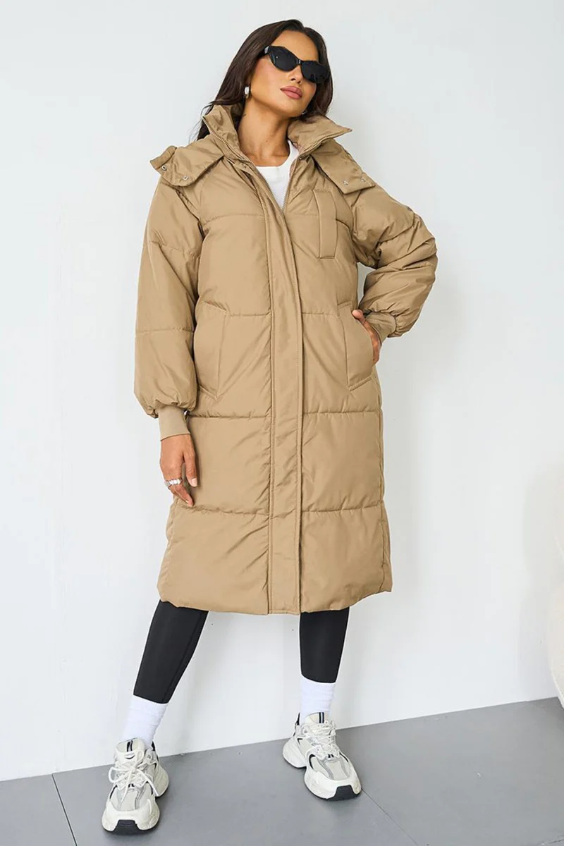 Katchme Solid Color Zip-Up Hooded Thermal Loose Winter Coat