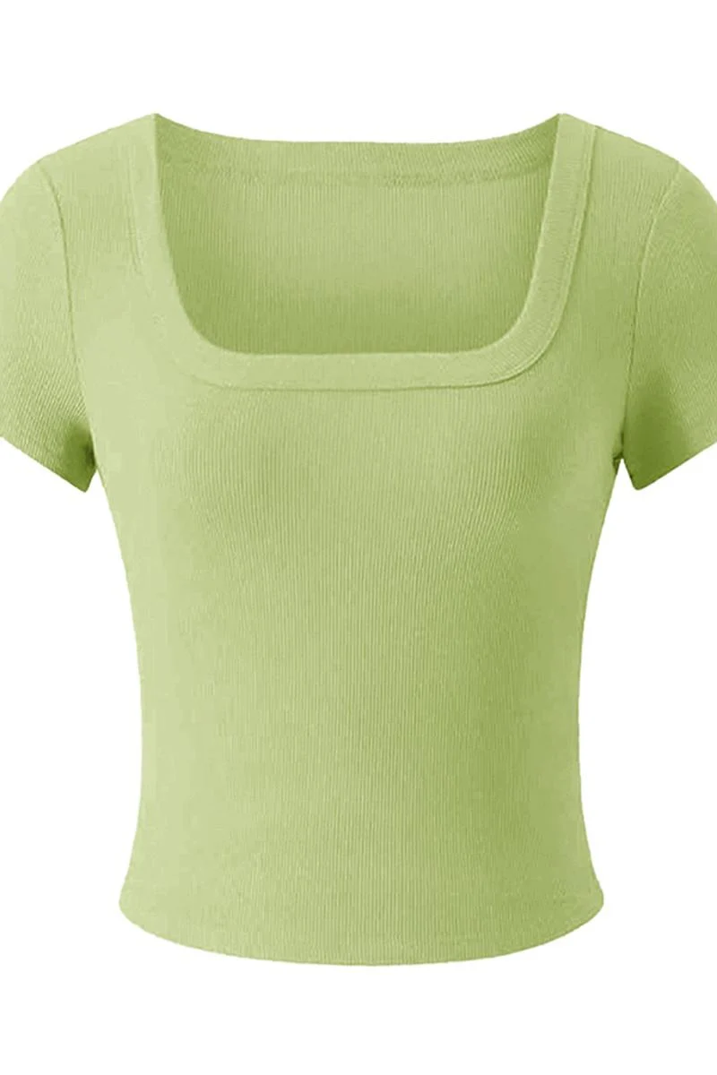 Katchme Ribbed Solid Color Square Neck Slim Fit Crop Top - Image 11