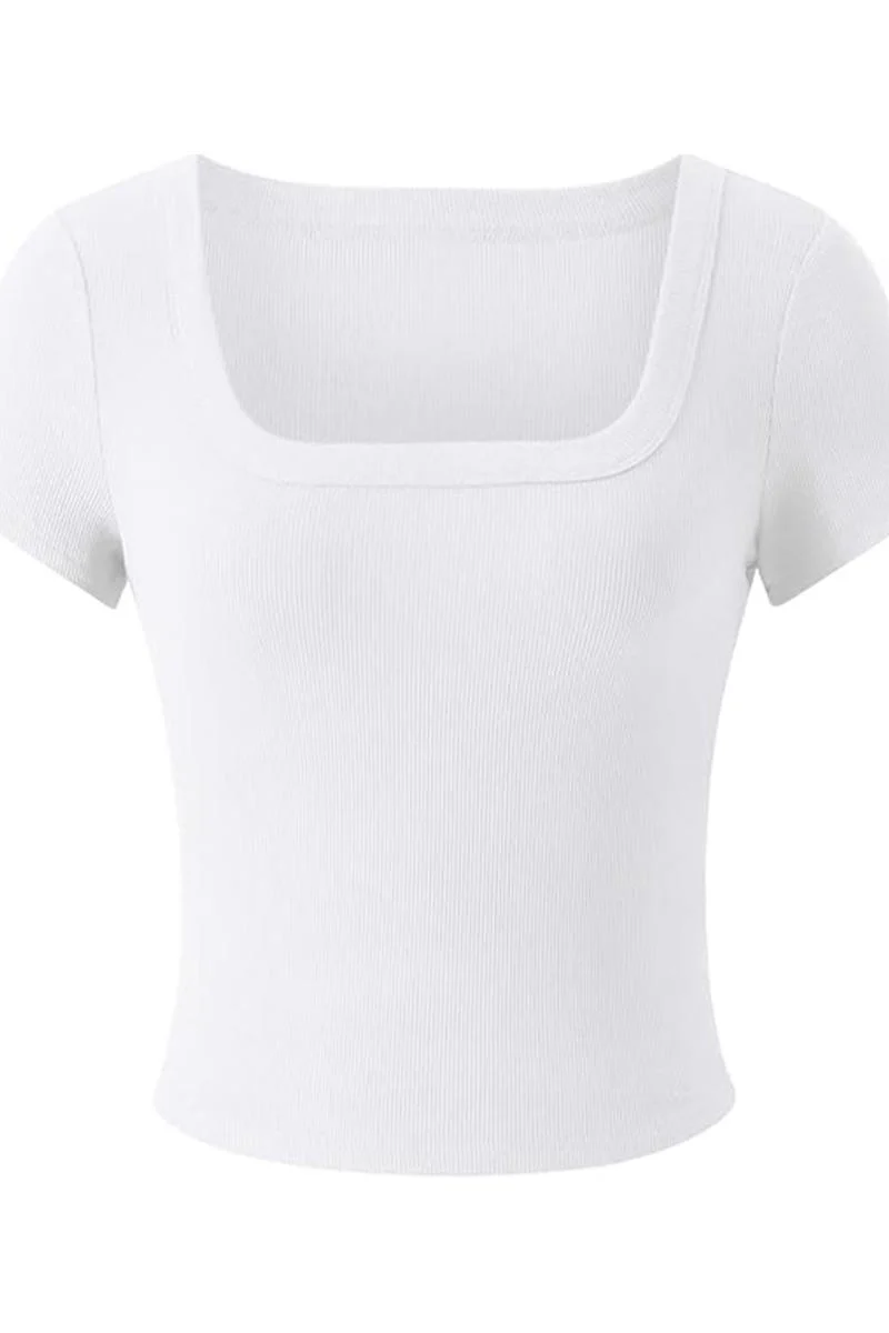 Katchme Ribbed Solid Color Square Neck Slim Fit Crop Top - Image 4