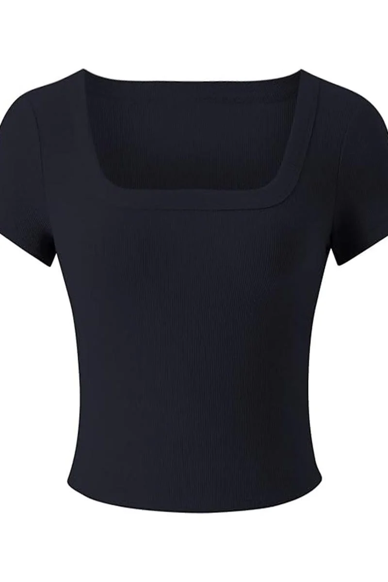 Katchme Ribbed Solid Color Square Neck Slim Fit Crop Top - Image 5