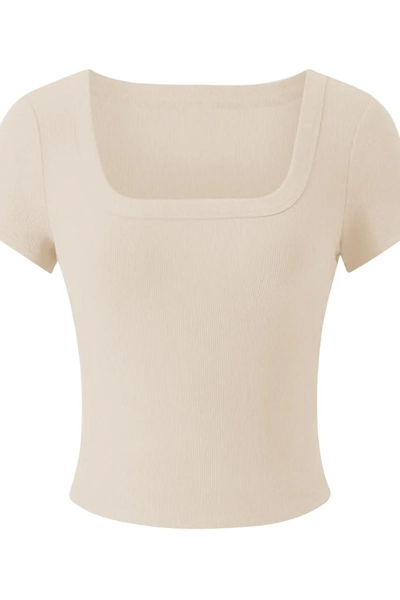 Katchme Ribbed Solid Color Square Neck Slim Fit Crop Top - Image 6