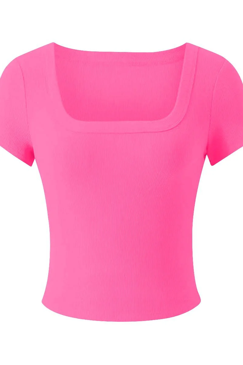Katchme Ribbed Solid Color Square Neck Slim Fit Crop Top - Image 7