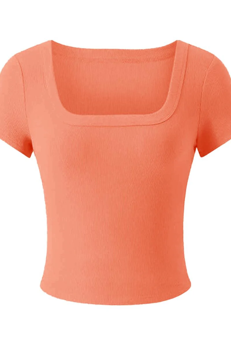 Katchme Ribbed Solid Color Square Neck Slim Fit Crop Top - Image 8