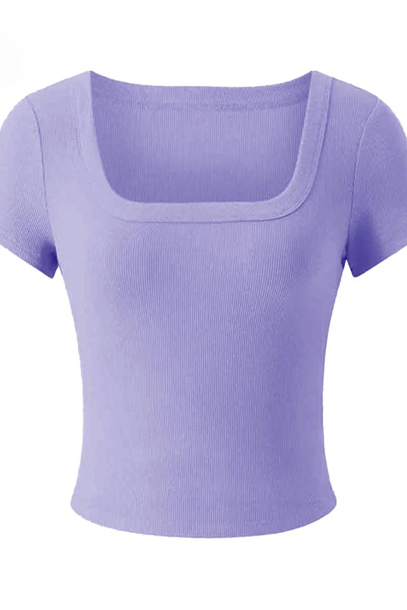 Katchme Ribbed Solid Color Square Neck Slim Fit Crop Top - Image 9