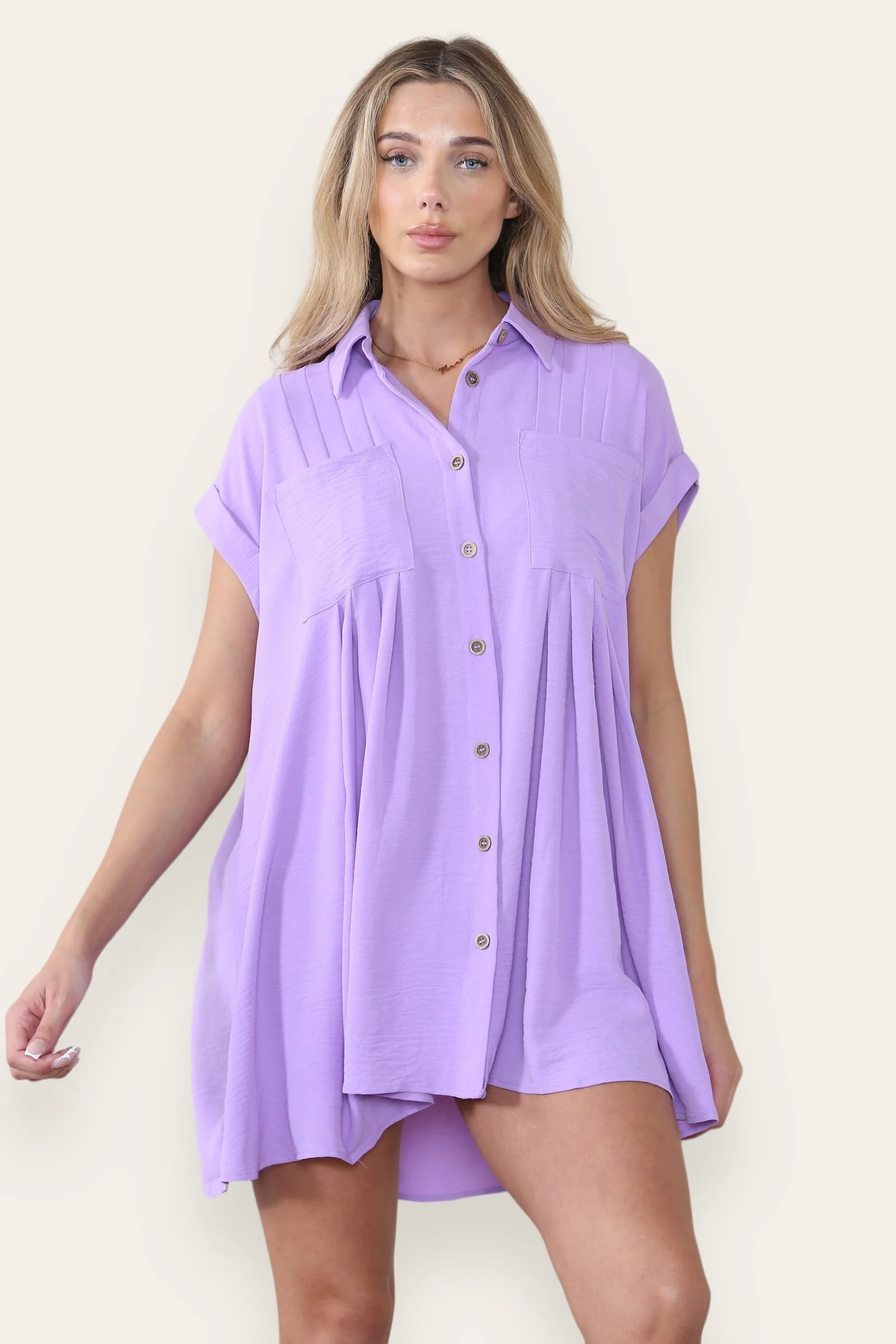 Leisure Collared Short Sleeve Button-Up Ruched Shirtdress - Image 10
