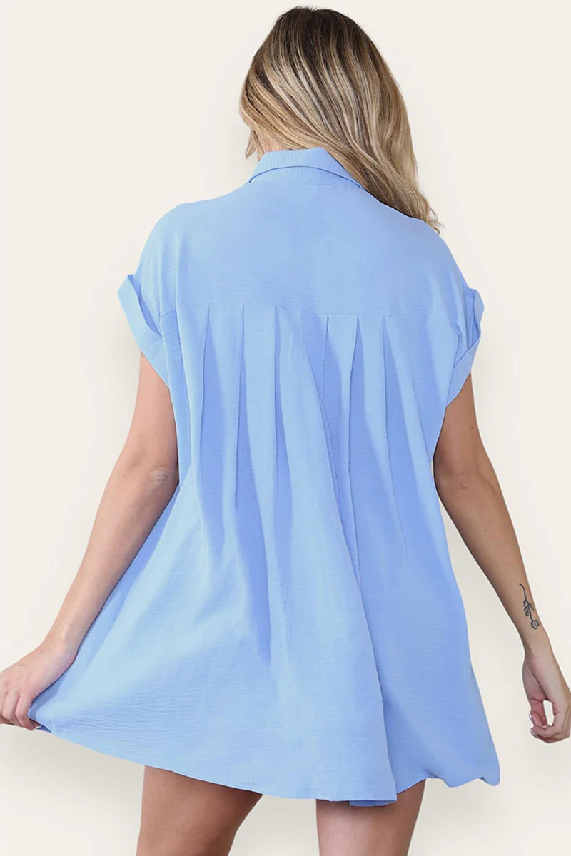 Leisure Collared Short Sleeve Button-Up Ruched Shirtdress - Image 2