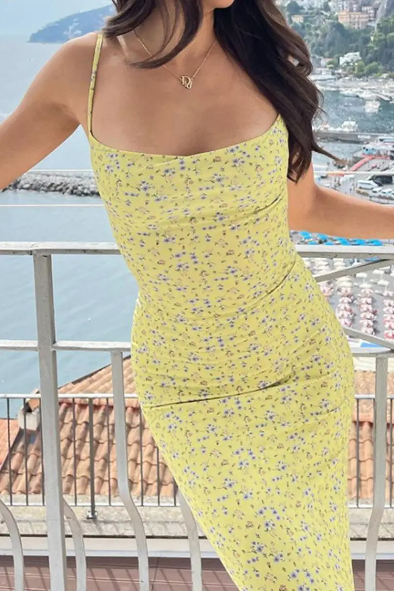Leisure Floral Print Spaghetti Strap Backless Maxi Dress - Image 4