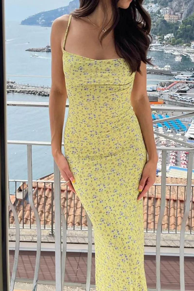 Leisure Floral Print Spaghetti Strap Backless Maxi Dress - Image 5