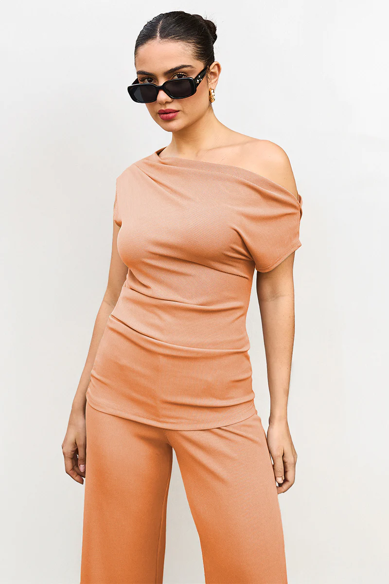 Leisure Solid Sloping-Shoulder Slim Top & Wide-Leg Trousers Co-ord - Image 13