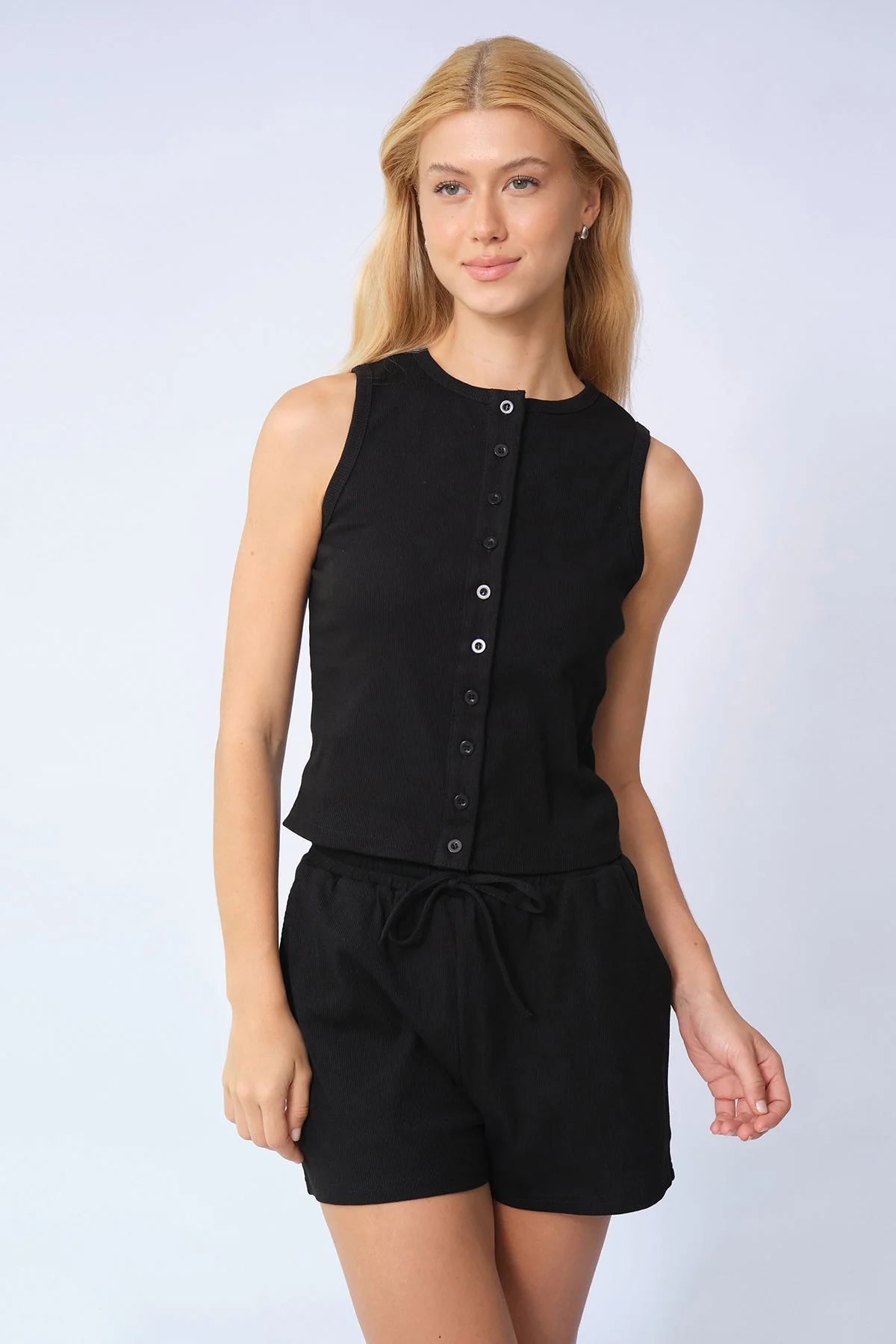 Katchme Button-Up Tank Top & Drawstring Waist Shorts Co-ord Set - Image 8