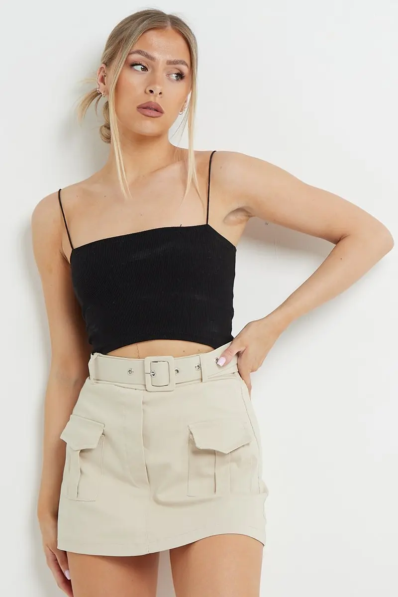 Minimalist High Waist Flap Pocket Belt Decor Skort - Image 3