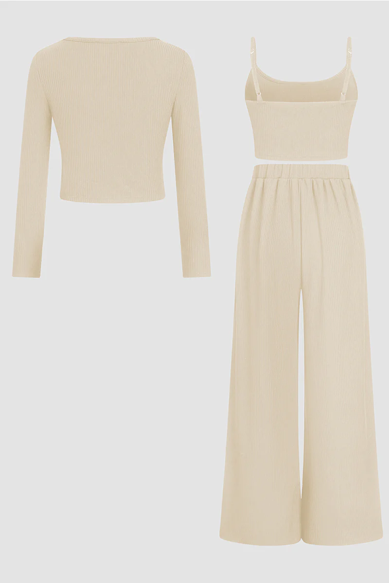 Minimalist Slim Camisole & High-Waist Trousers with Long-Sleeve Cardigan 3-Piece Set - Image 4