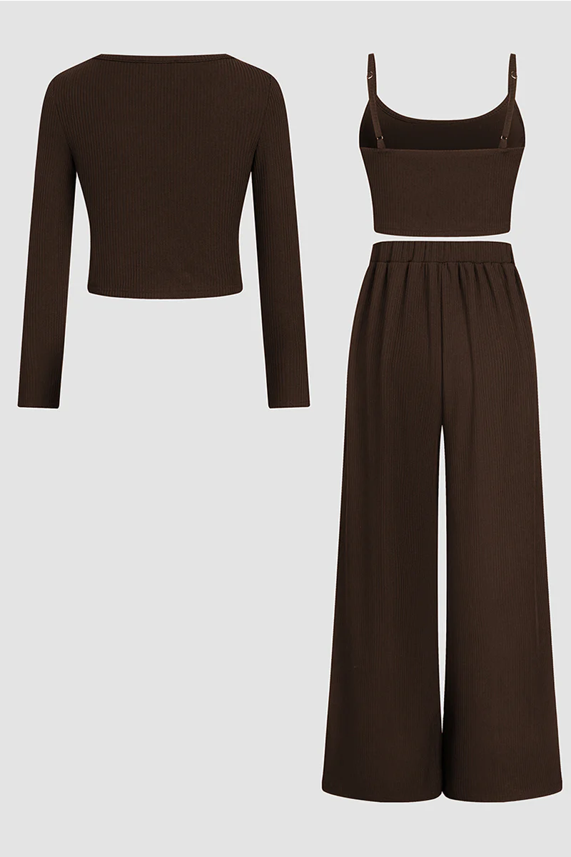Minimalist Slim Camisole & High-Waist Trousers with Long-Sleeve Cardigan 3-Piece Set - Image 8