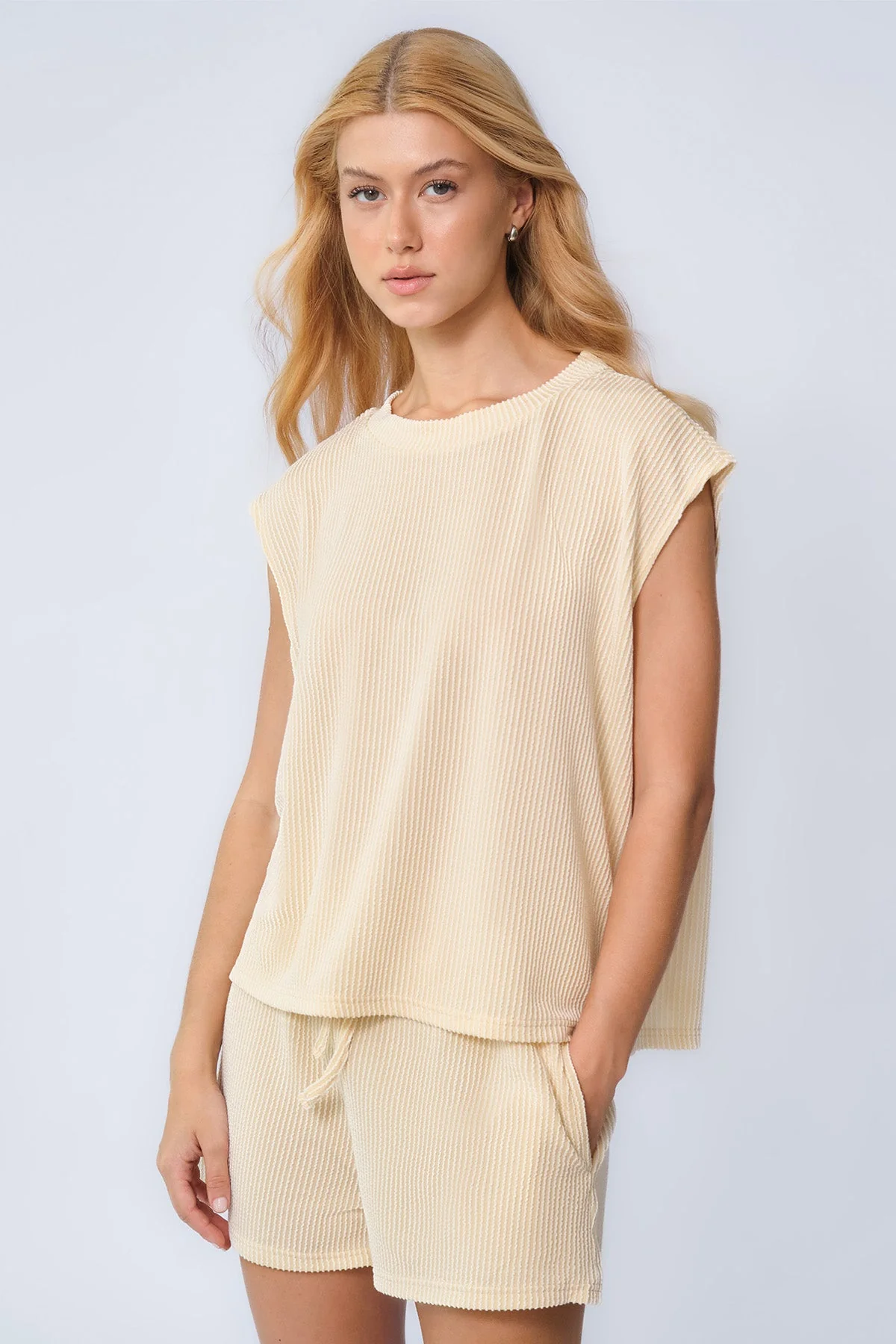 Katchme Pinstripe Cap Sleeve Top & Drawstring Shorts Co-ord Set - Image 9