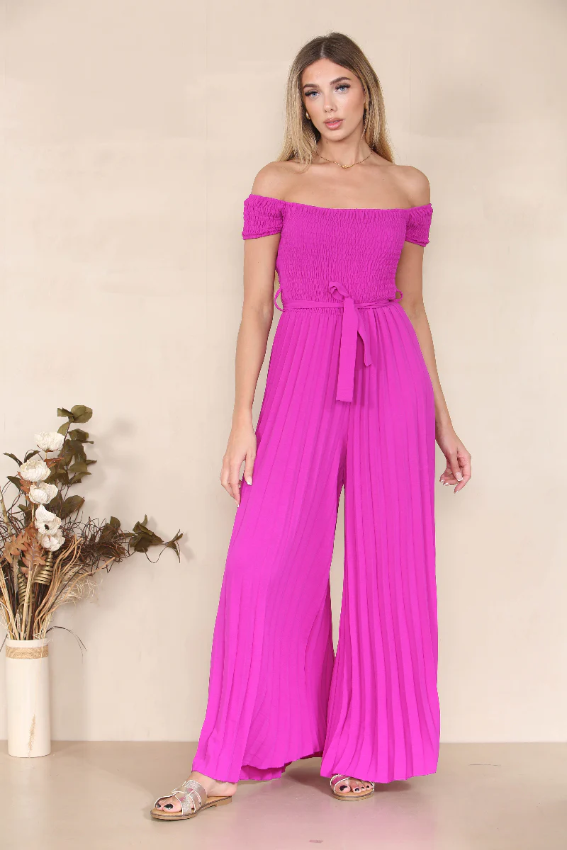 Trendy Off The Shoulder Waist Tie Pleated Jumpsuit - Image 10
