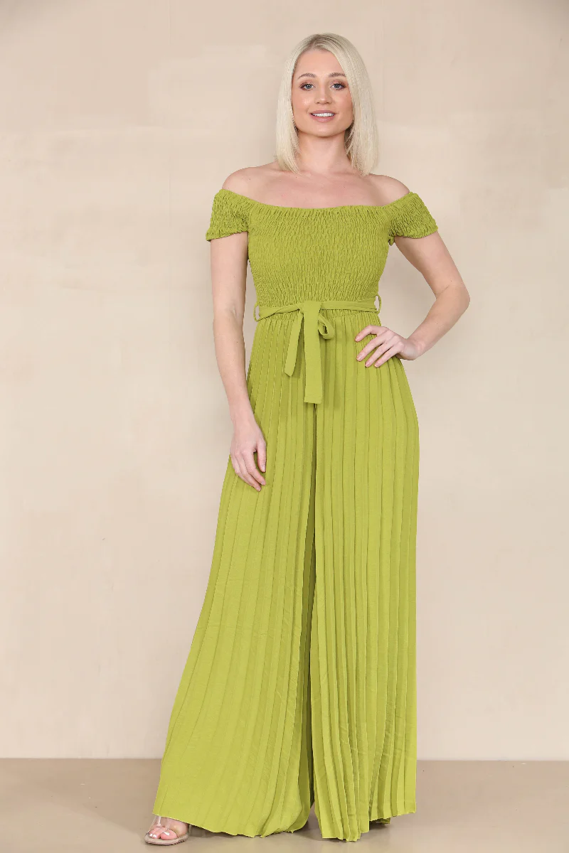 Trendy Off The Shoulder Waist Tie Pleated Jumpsuit - Image 12