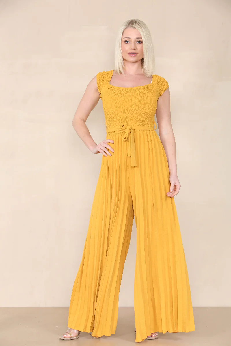 Trendy Off The Shoulder Waist Tie Pleated Jumpsuit - Image 6