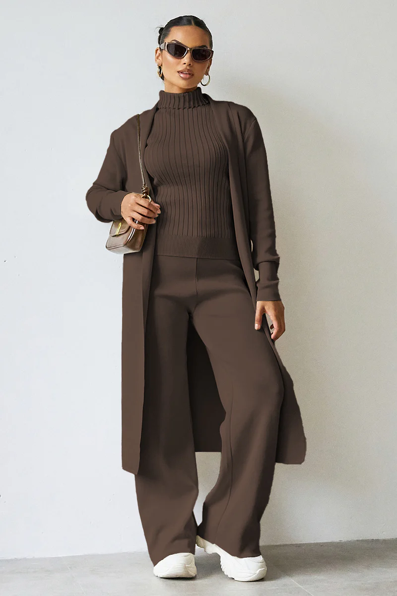 Turtle Neck Tank & Wide Leg Trousers with Cardigan Three-Piece Set - Image 11