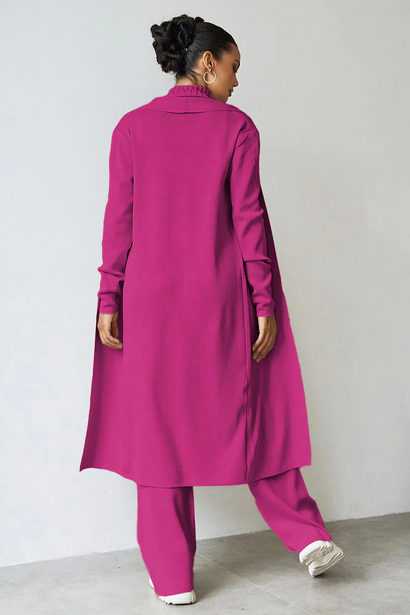 Turtle Neck Tank & Wide Leg Trousers with Cardigan Three-Piece Set - Image 14