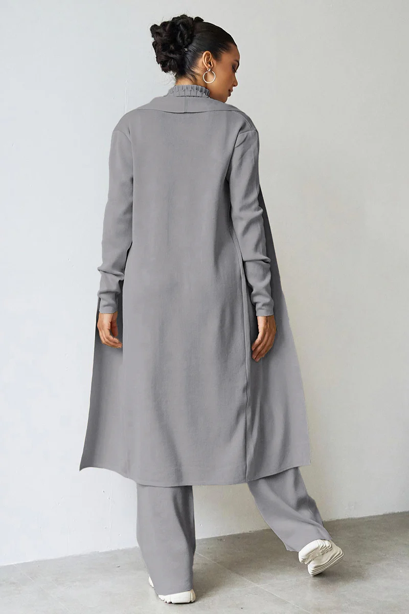 Turtle Neck Tank & Wide Leg Trousers with Cardigan Three-Piece Set - Image 18