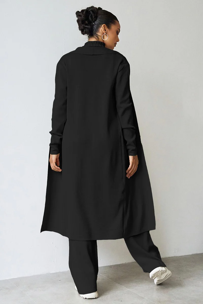 Turtle Neck Tank & Wide Leg Trousers with Cardigan Three-Piece Set - Image 4