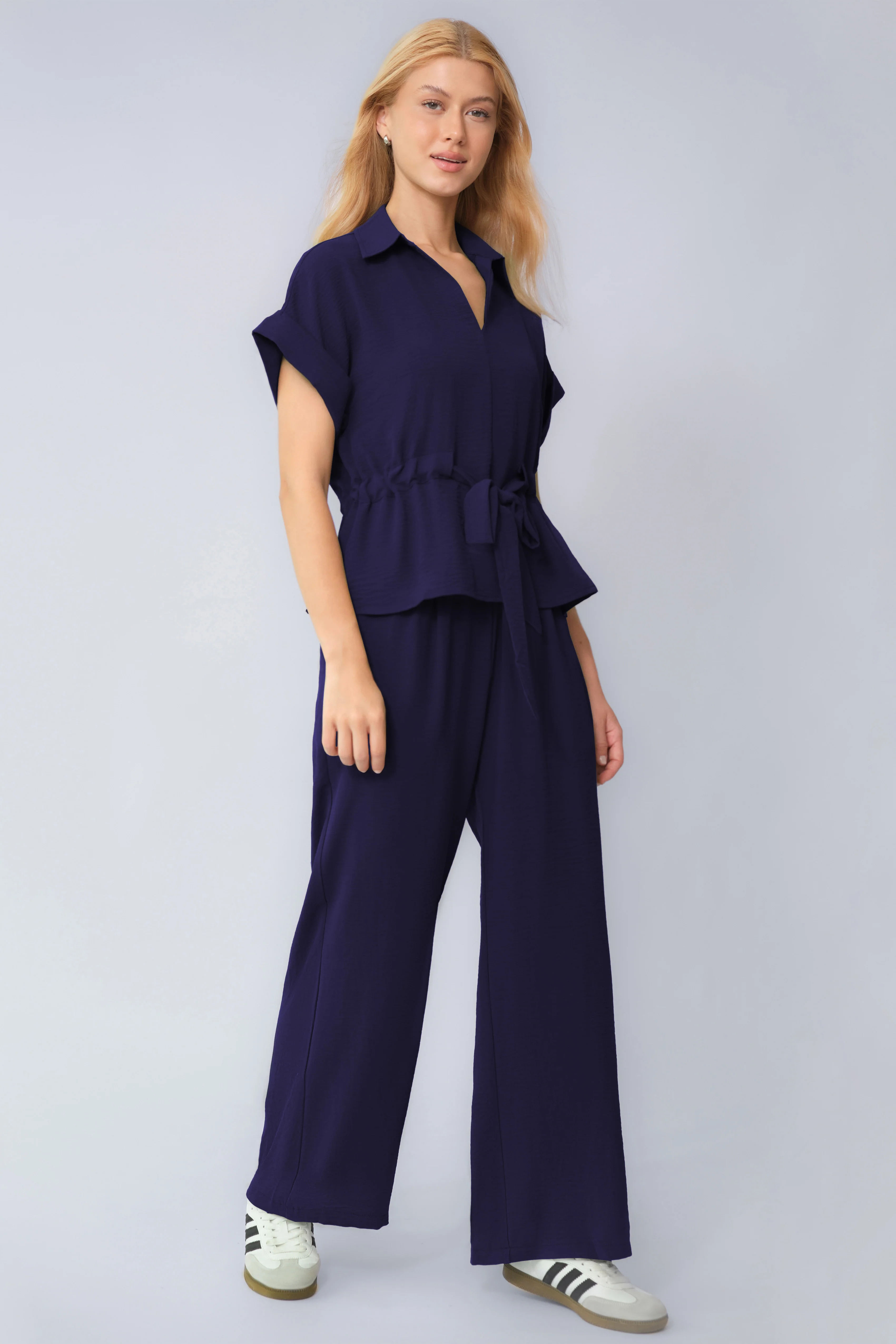 Katchme Collared Rolled-Up Short Sleeve Top & Wide Leg Trousers Co-ord Set - Image 10