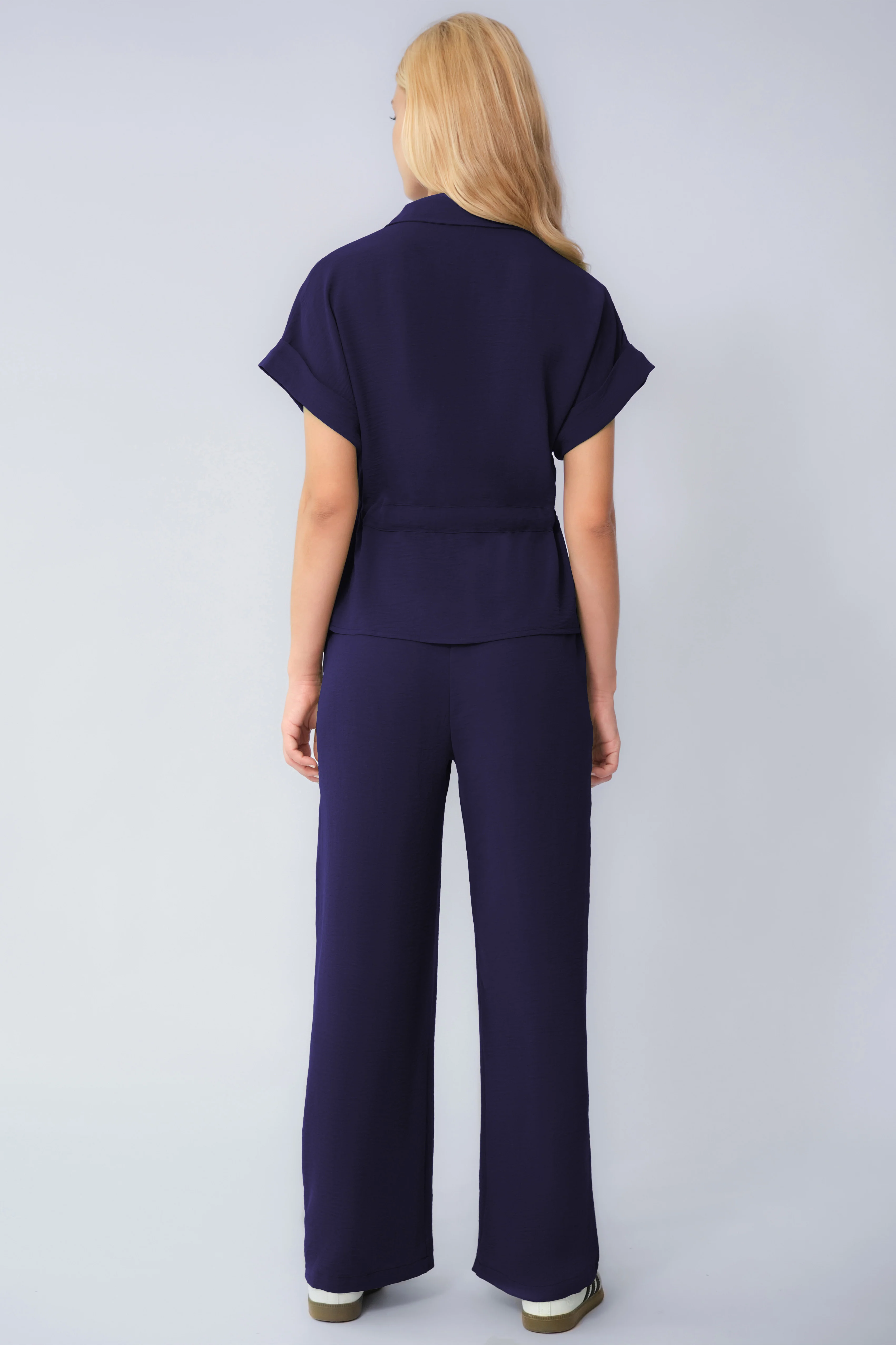 Katchme Collared Rolled-Up Short Sleeve Top & Wide Leg Trousers Co-ord Set - Image 11