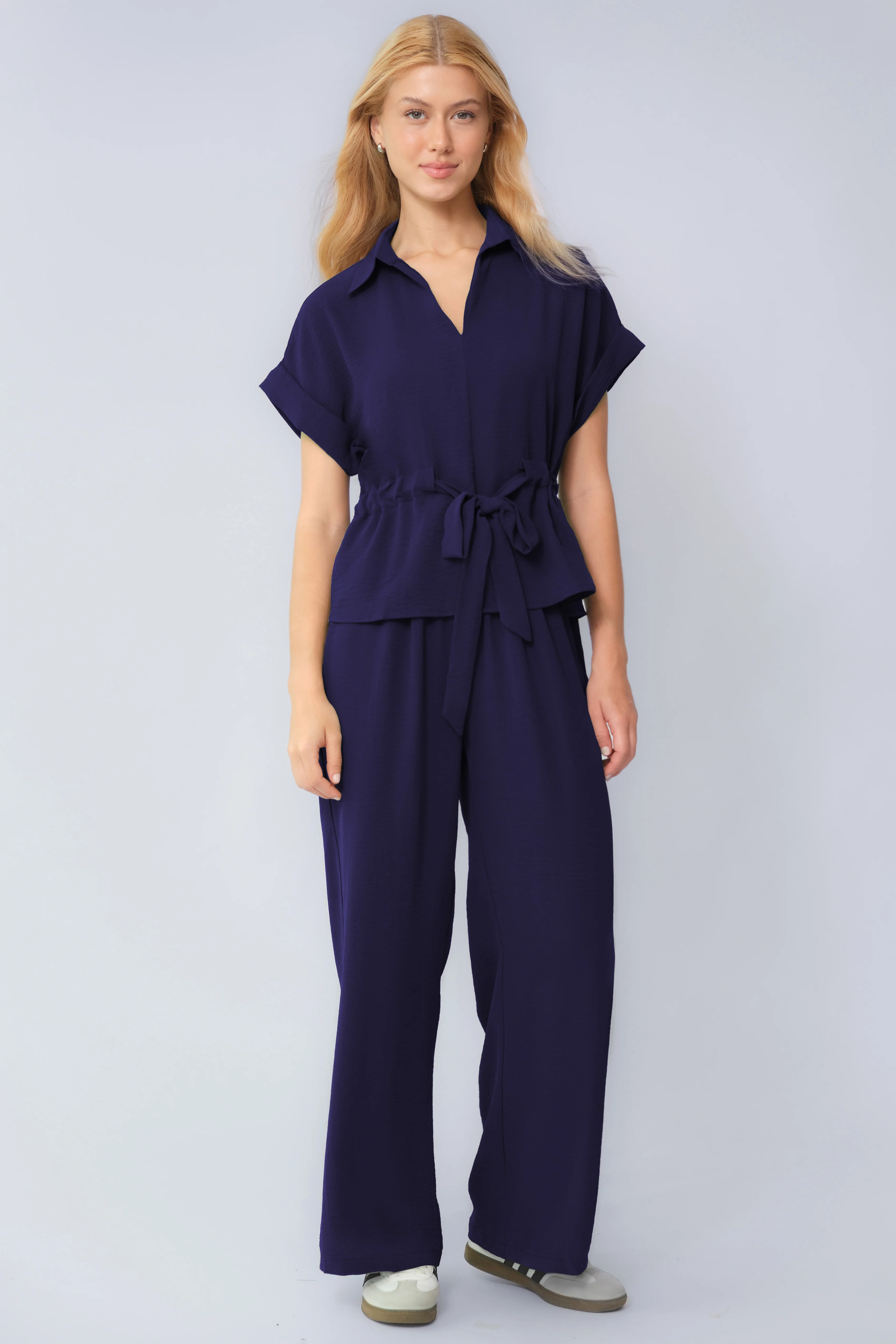 Katchme Collared Rolled-Up Short Sleeve Top & Wide Leg Trousers Co-ord Set - Image 12