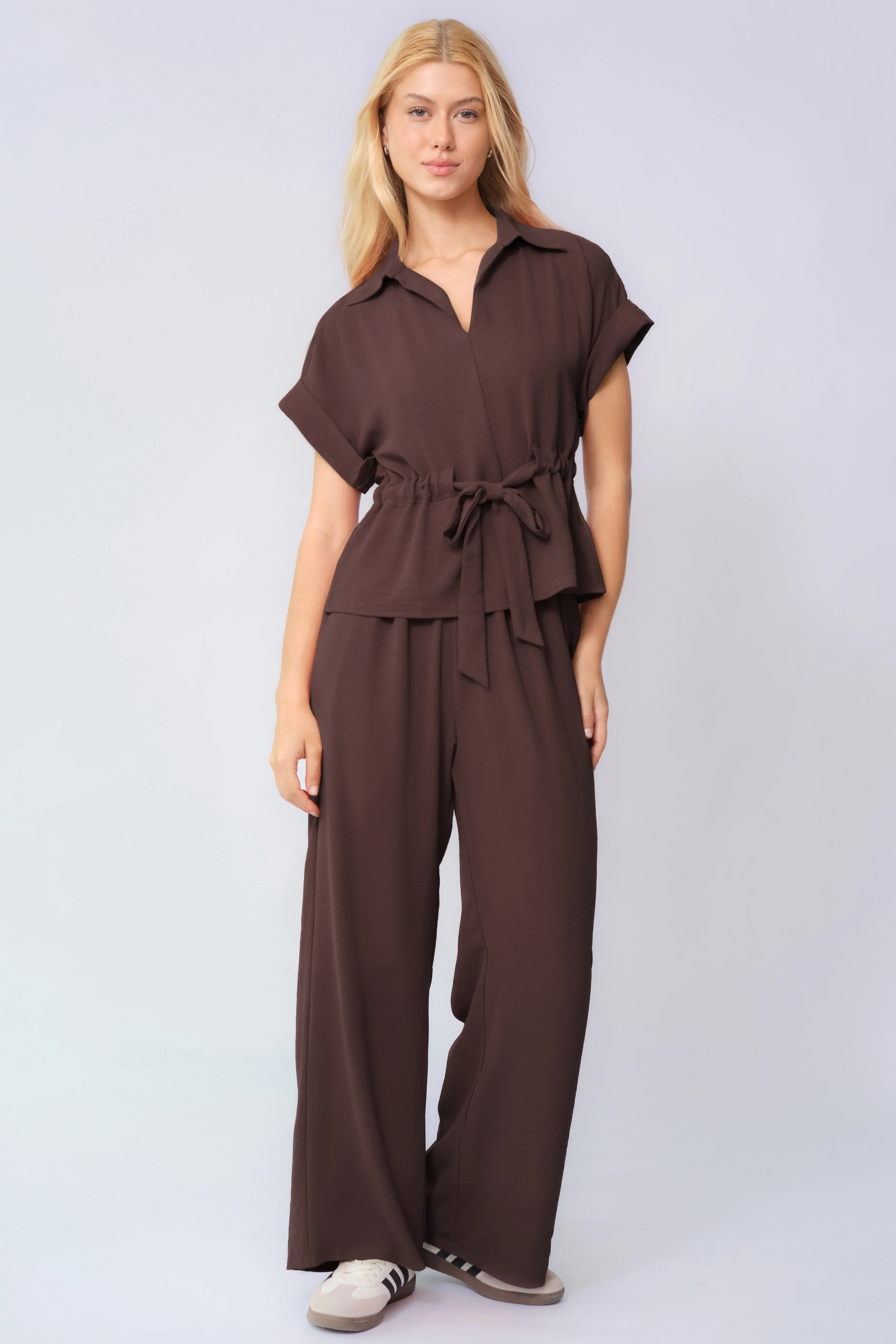 Katchme Collared Rolled-Up Short Sleeve Top & Wide Leg Trousers Co-ord Set - Image 13