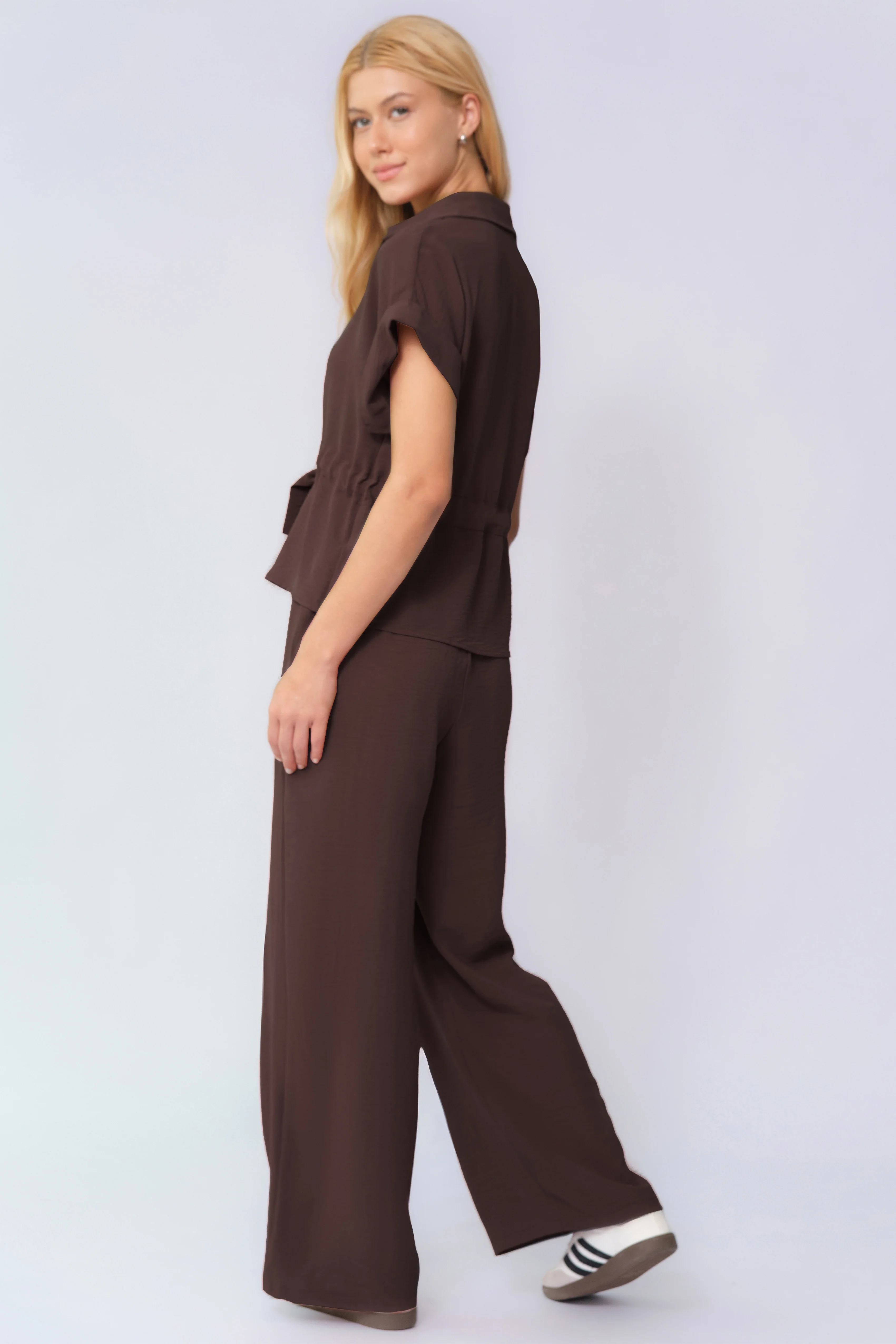 Katchme Collared Rolled-Up Short Sleeve Top & Wide Leg Trousers Co-ord Set - Image 14