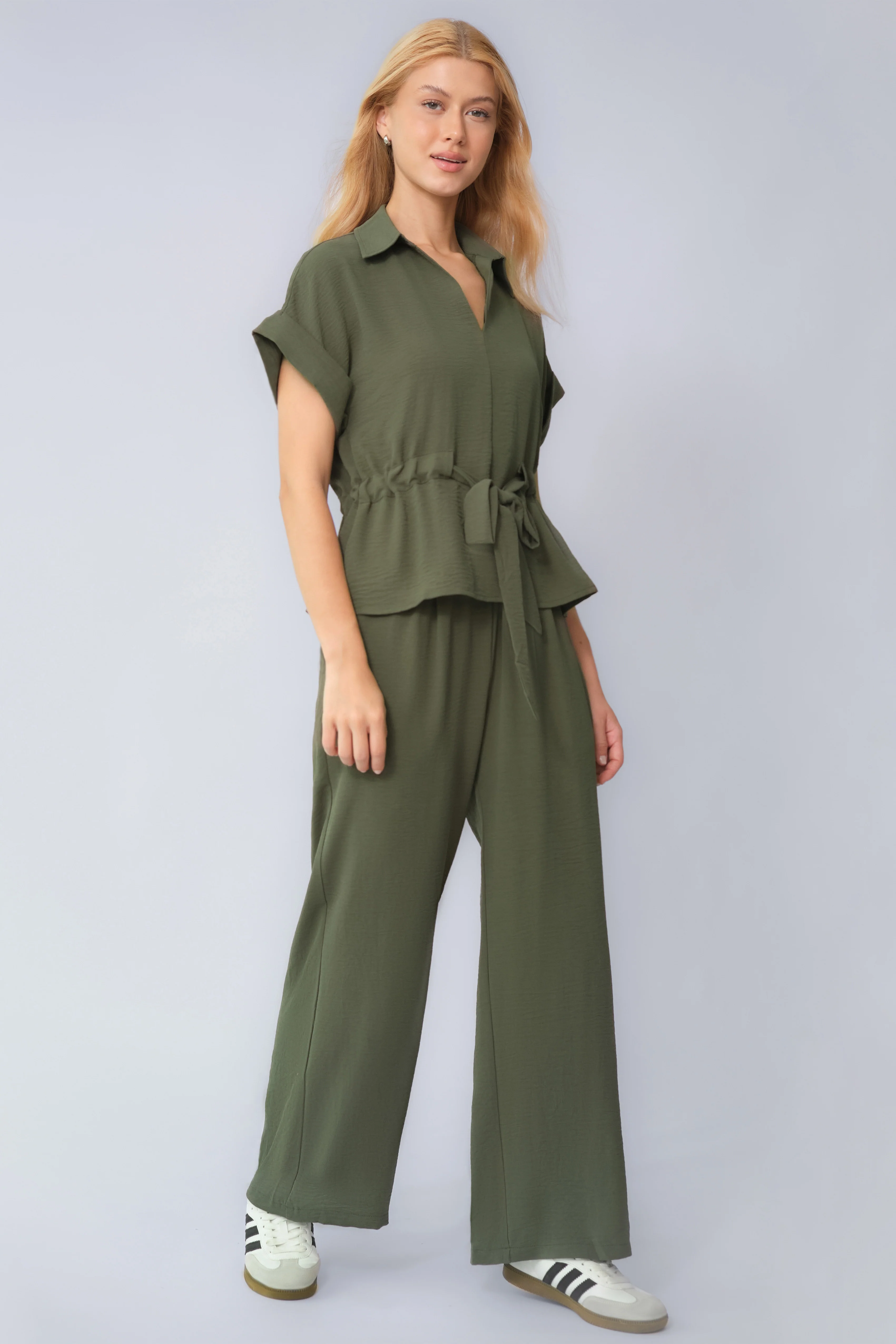 Katchme Collared Rolled-Up Short Sleeve Top & Wide Leg Trousers Co-ord Set - Image 16