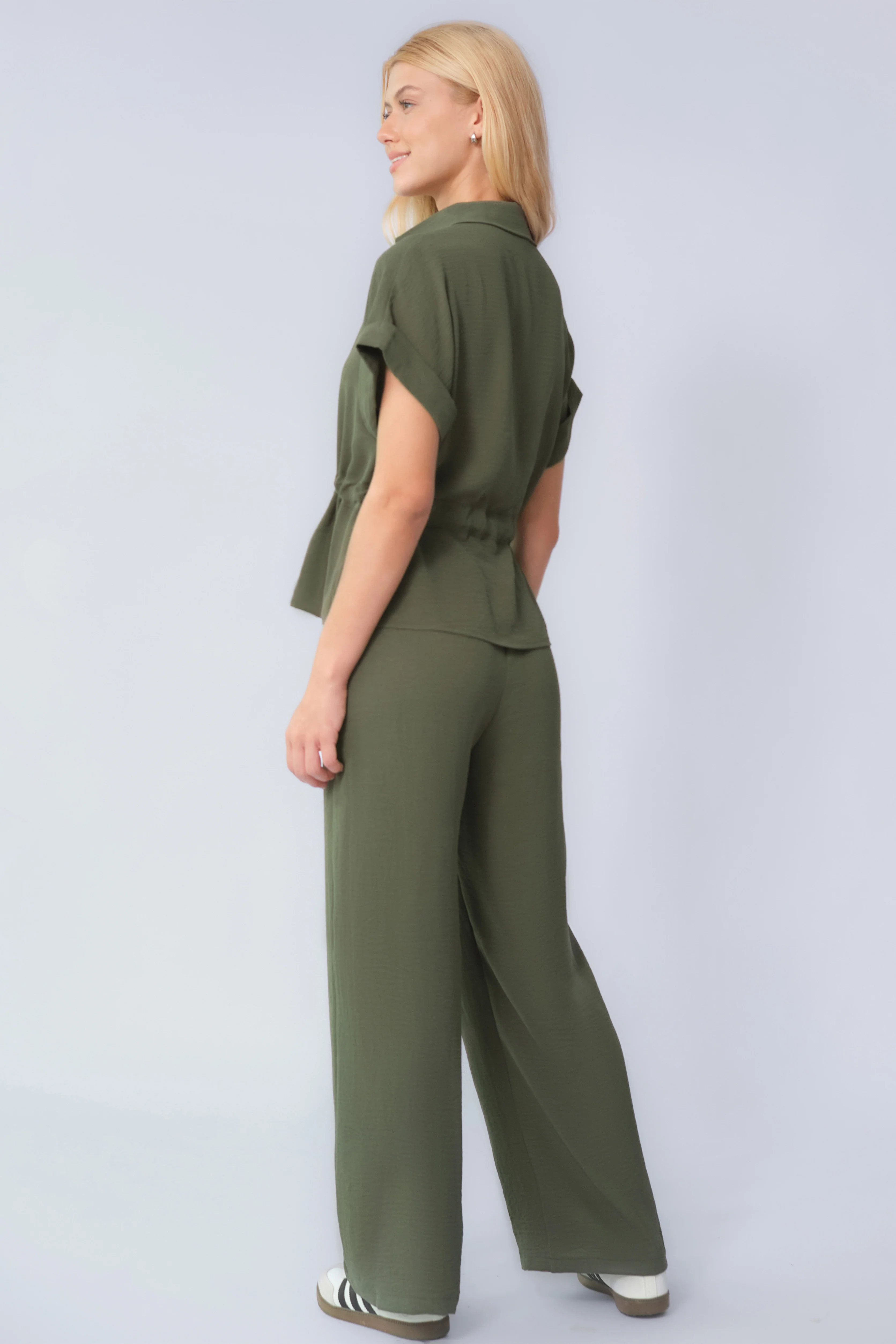 Katchme Collared Rolled-Up Short Sleeve Top & Wide Leg Trousers Co-ord Set - Image 17