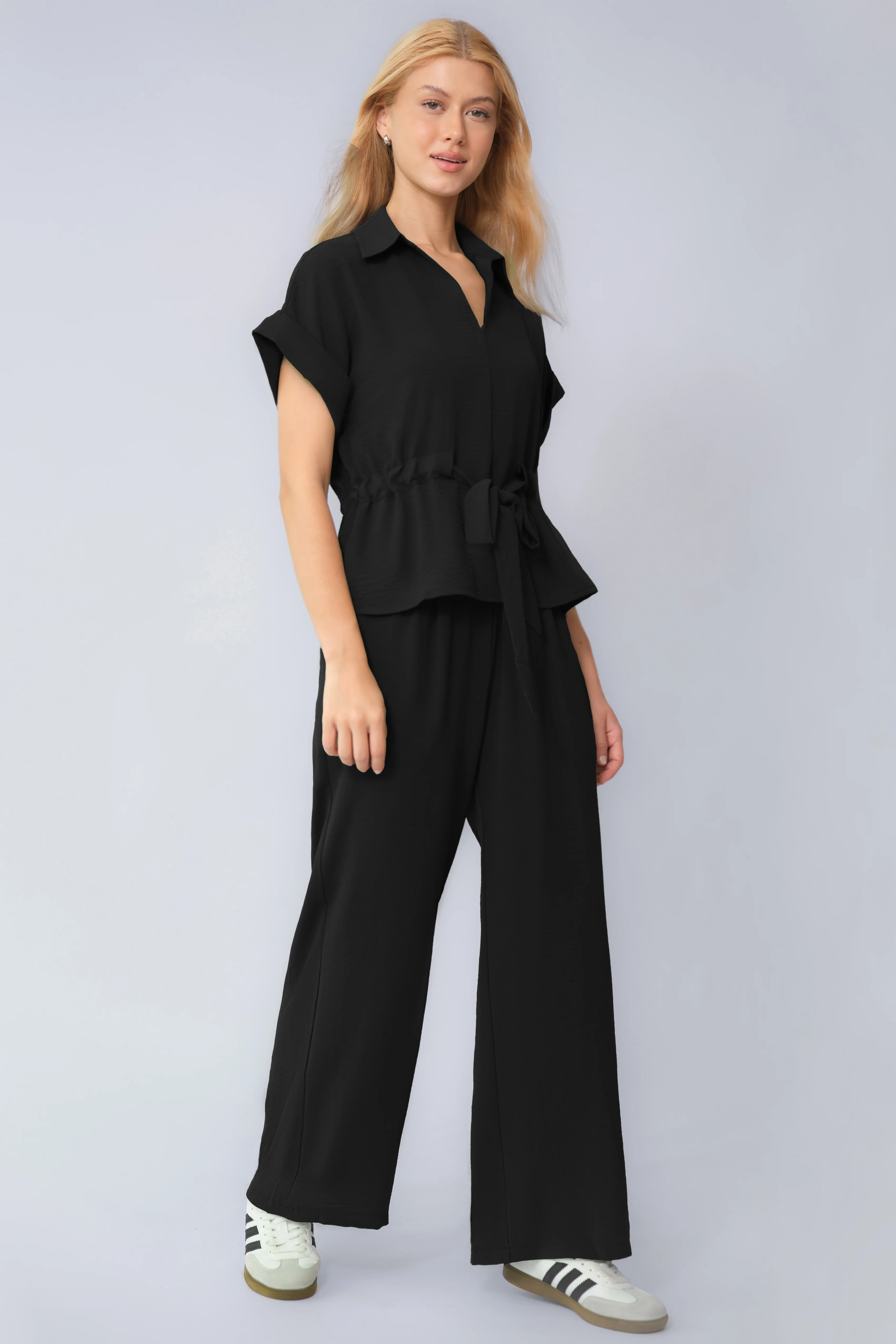 Katchme Collared Rolled-Up Short Sleeve Top & Wide Leg Trousers Co-ord Set - Image 7